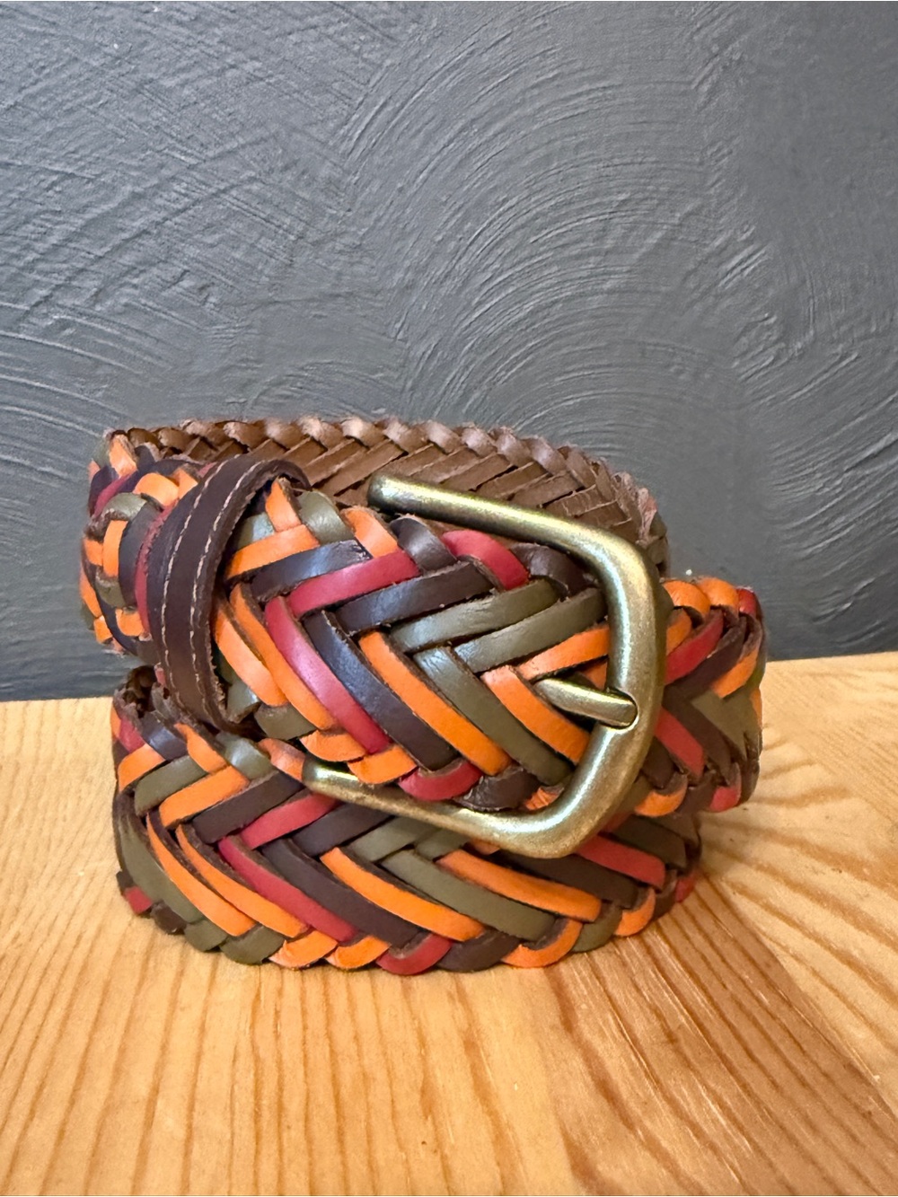 American Eagle Outfitters Braided Leather Belt — Brown, Olive, Orange & Red 34”